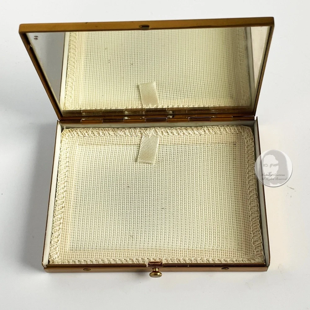 Vintage Powder Compact Make Up Holder Rex Fifth Avenue Gold Metal with Mirror